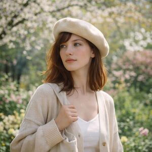 100% Wool Basque Beret Cream Ivory 11” Classic French Style Hat